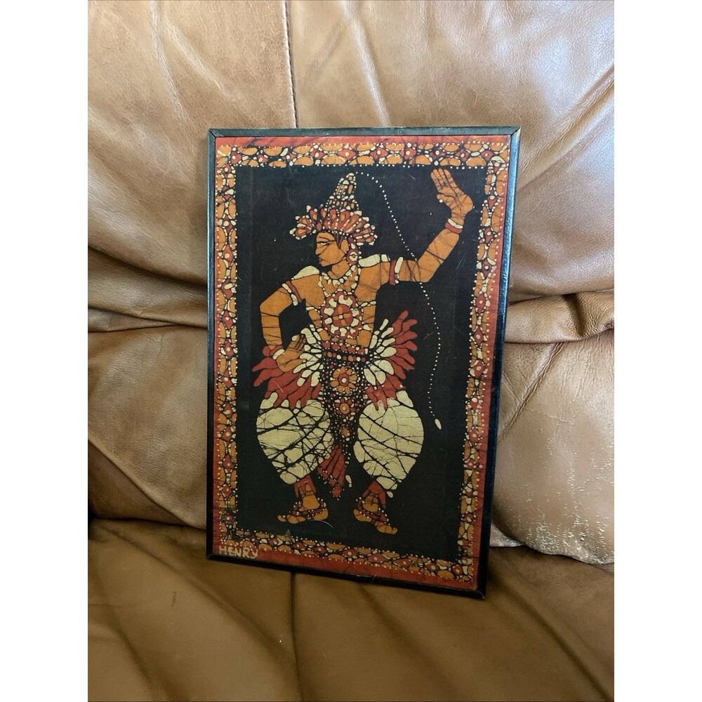 Handmade batik Kandyan Dancer Framed Signed 12x9